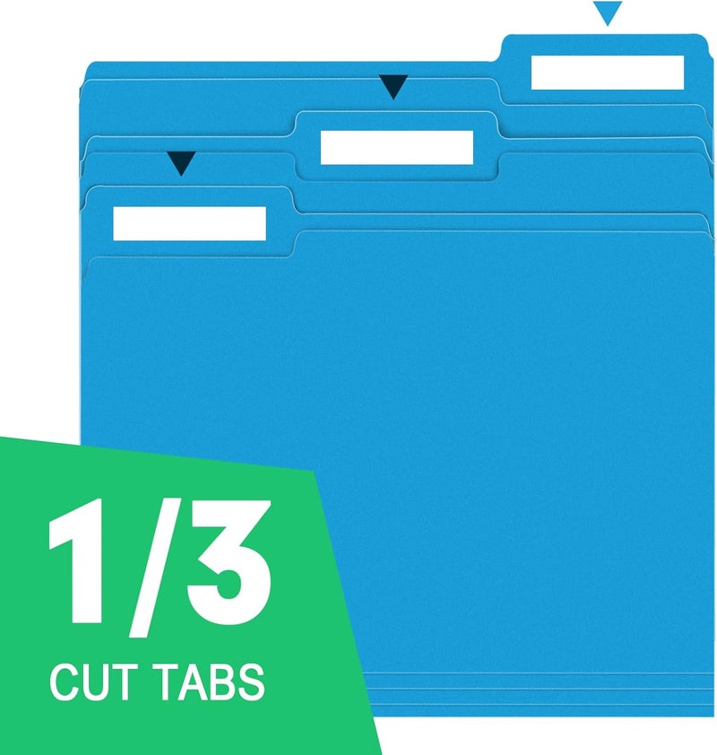 RAZCC File Folder, 100 Pack 1/3 Cut Tab File Folders Letter Size, Blue, Colored Folders with Tab Great for Organizing and Easy File Storage - Image 3